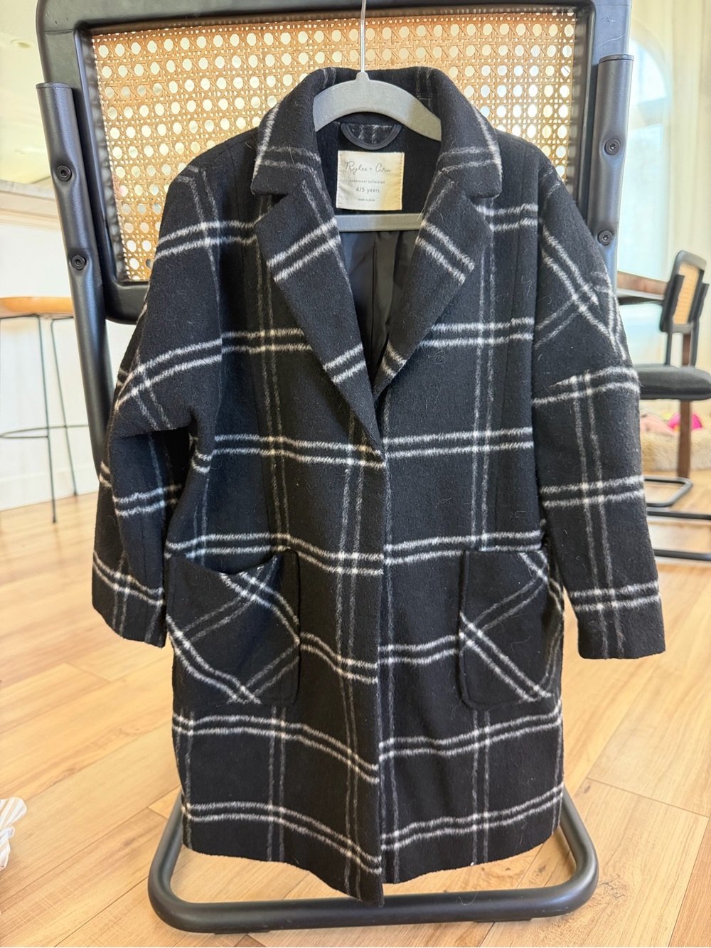 Rylee + Cru Black Plaid Wool Coat